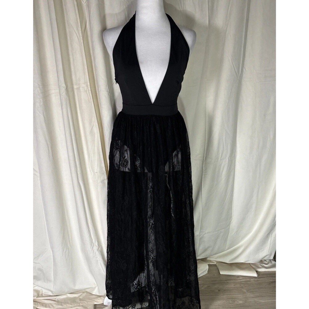 Whimsigoth Black Lace Grunge Witchy Halter Coquette Grunge Dress Size XS